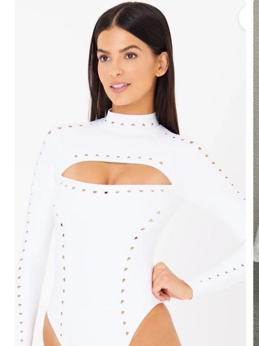GIGI C White Long-Sleeve Cutout One-Piece